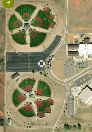 Aerial map view of Ardmore Regional Park ballfield complexes