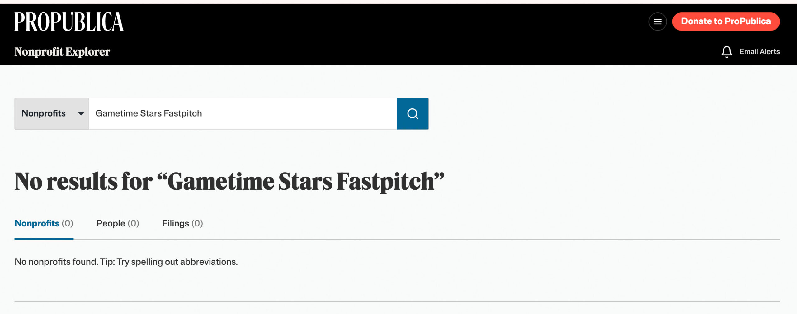 Gametime Stars ProPublica Exact Name Search