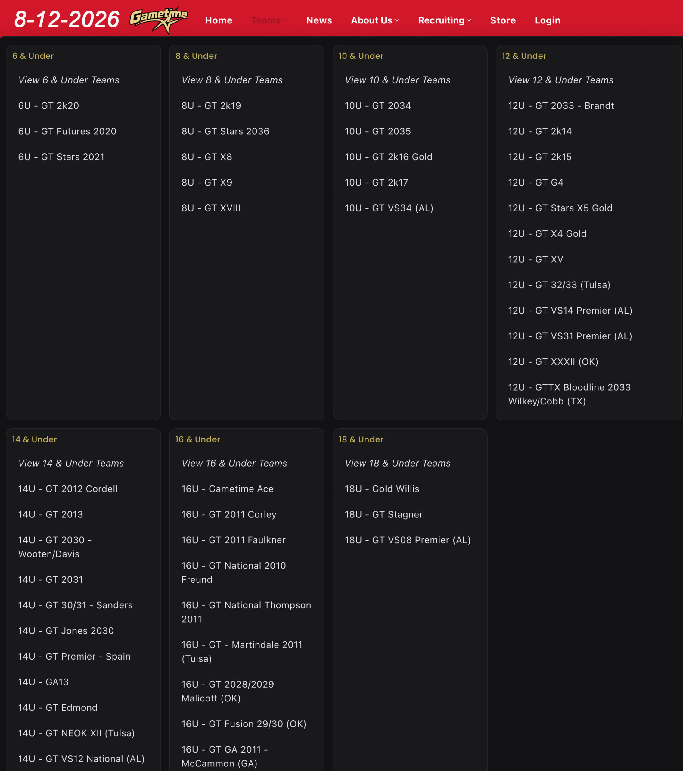 Gametime Stars Teams