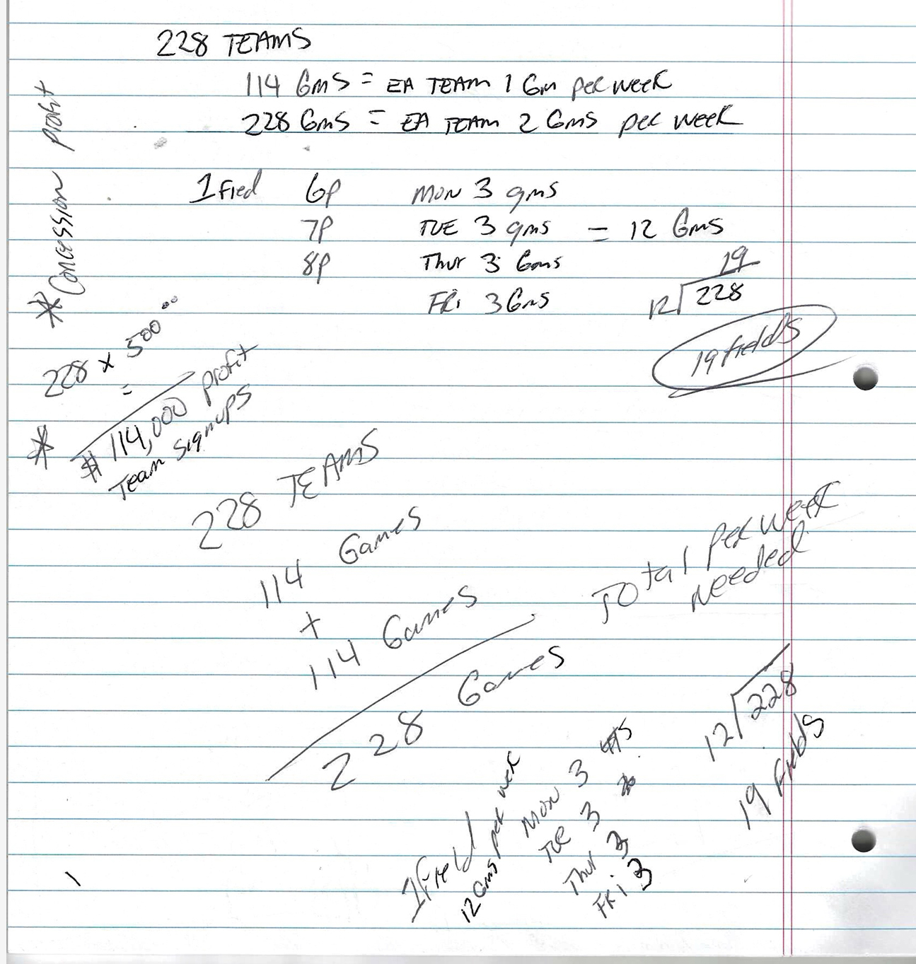 Yukon-Mustang League handwritten research page 2
